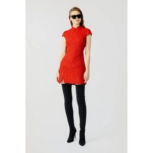 NWOT SAU LEE Natasha Tweed Mini Dress in Red Cheongsam-style Sequined